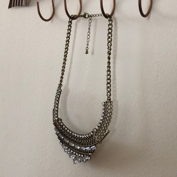 Gold plated statement necklace with rhinestones - Picture 4 of 4